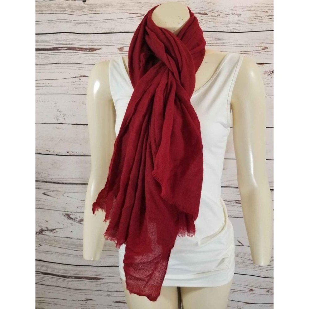 Cashmere Scarf Red w/ Fringe oversized  #688